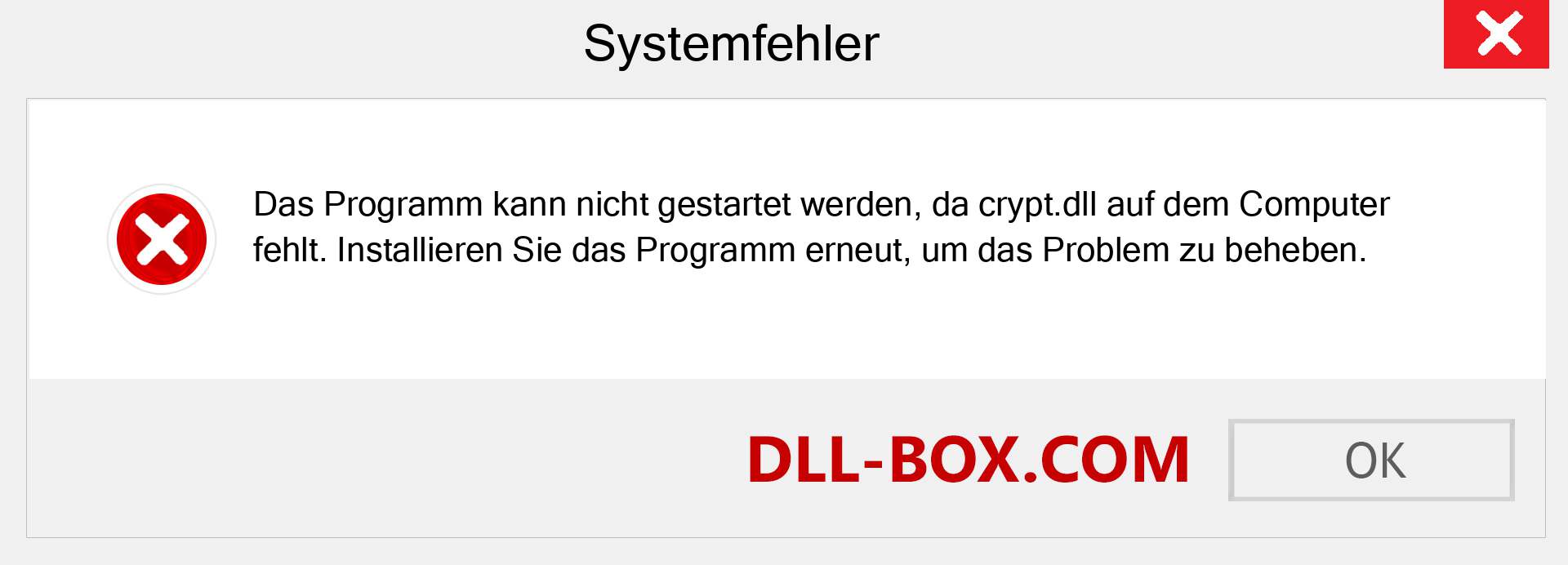 crypt.dll-Datei fehlt?. Download für Windows 7, 8, 10 - Fix crypt dll Missing Error unter Windows, Fotos, Bildern